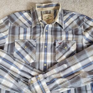 Hollister Western Shirt Men's XL Pearl Snaps Long Sleeve Brown Plaid